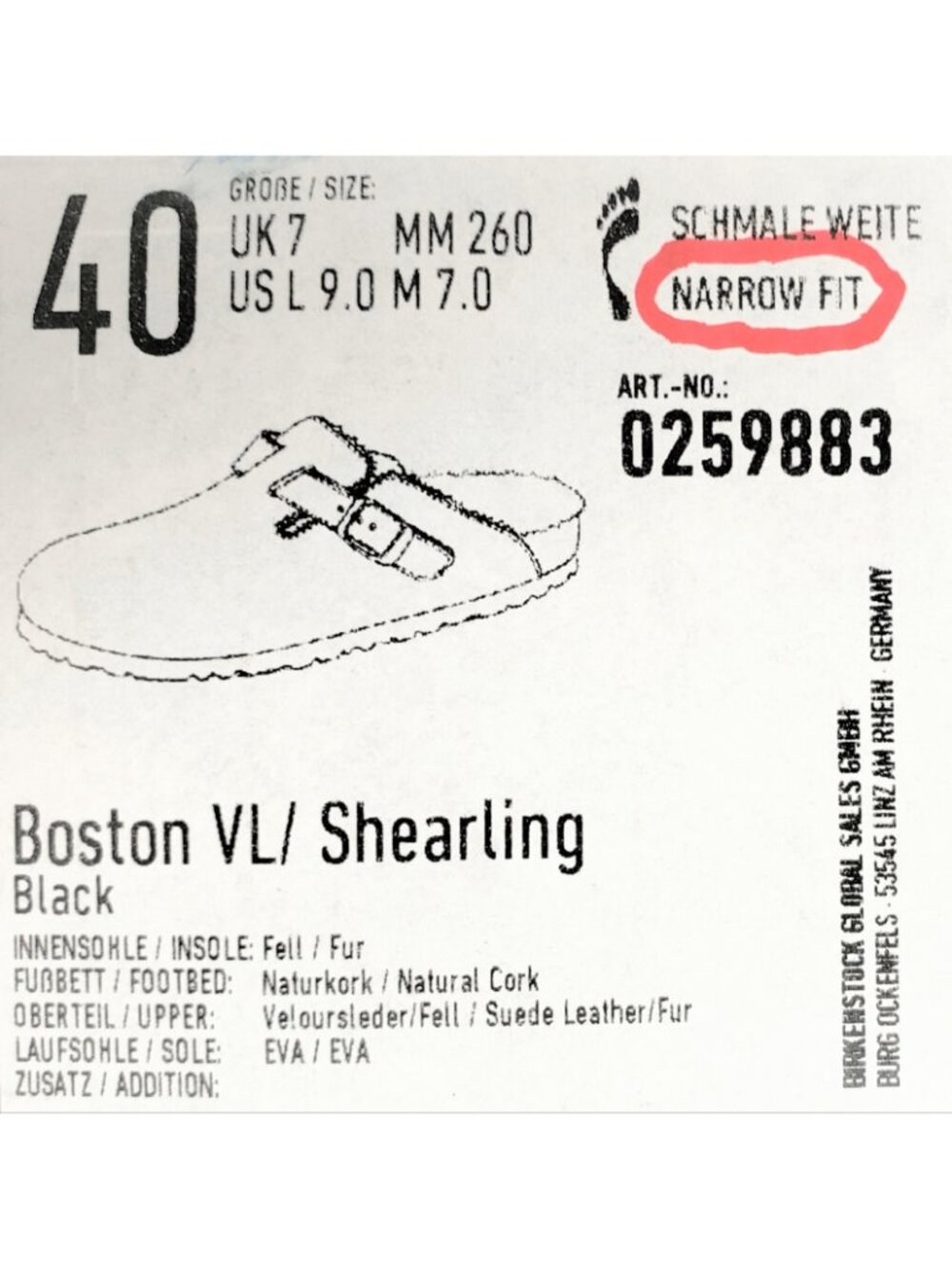 Birkenstock Boston Womens Suede Shearling Clogs Mules Black Size 40, US 9 Narrow - Picture 5 of 5